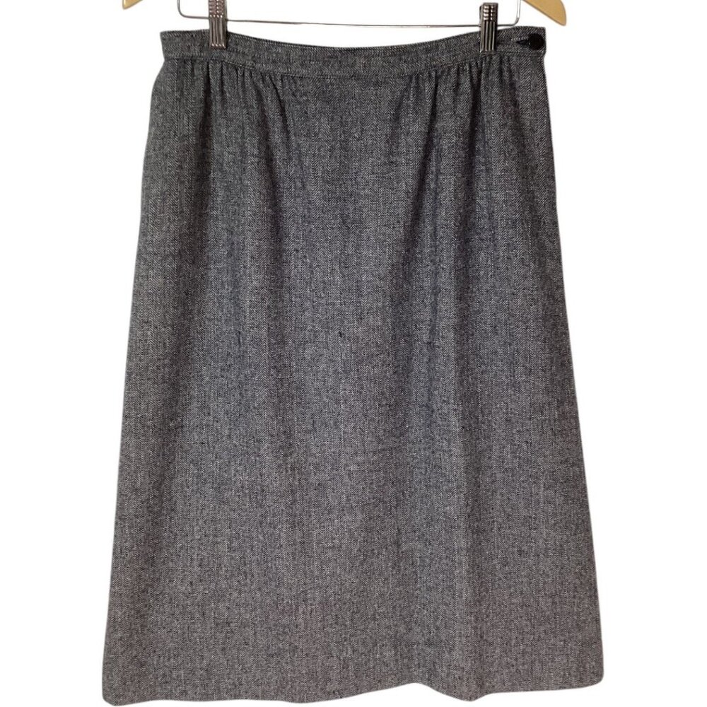 Vintage Pendleton Blue Gray Herringbone Wool Skirt‎ - Size 14